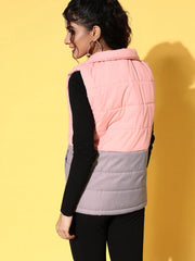Women Solid Pink Sleeveless Jacket