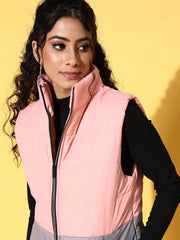 Women Solid Pink Sleeveless Jacket