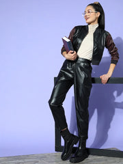 Women Solid Black Full Sleeve Jacket