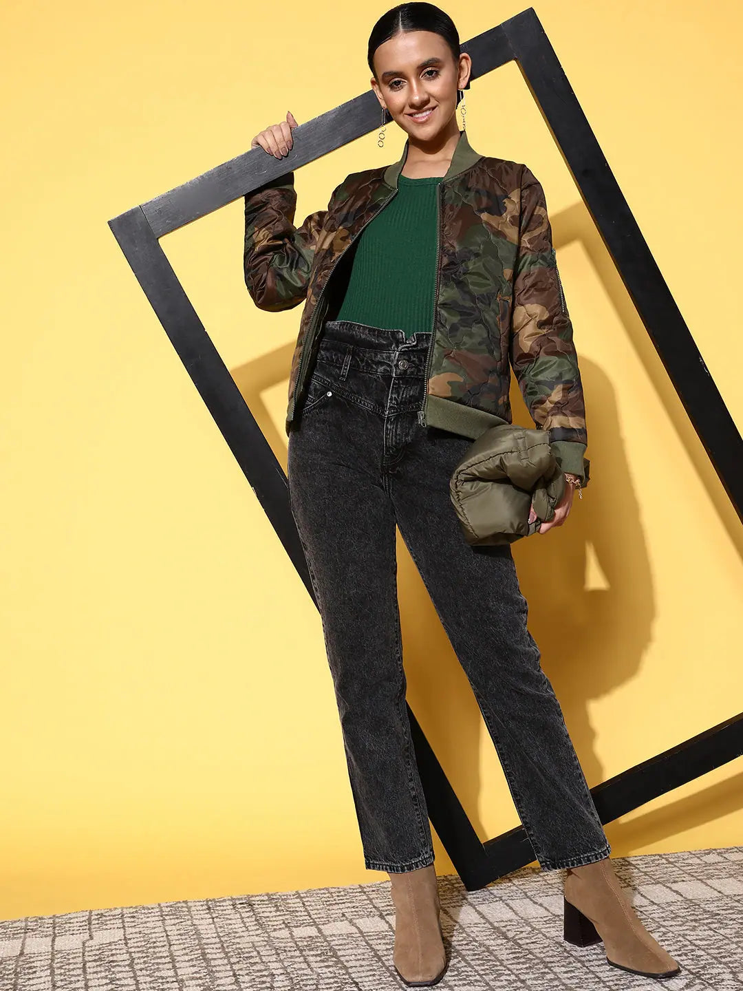 Women's Olive Camo Puffer Jacket | Trendy Women's Jackets