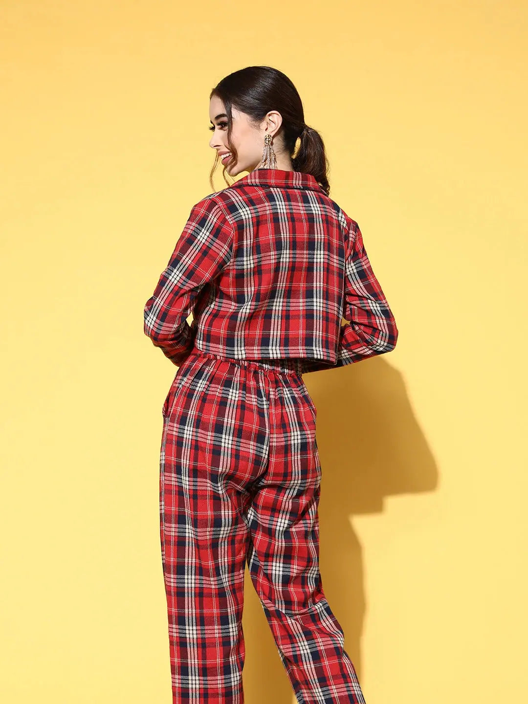 Red Flannel Crop Blazer - Trendy Jackets for Women's Outerwear