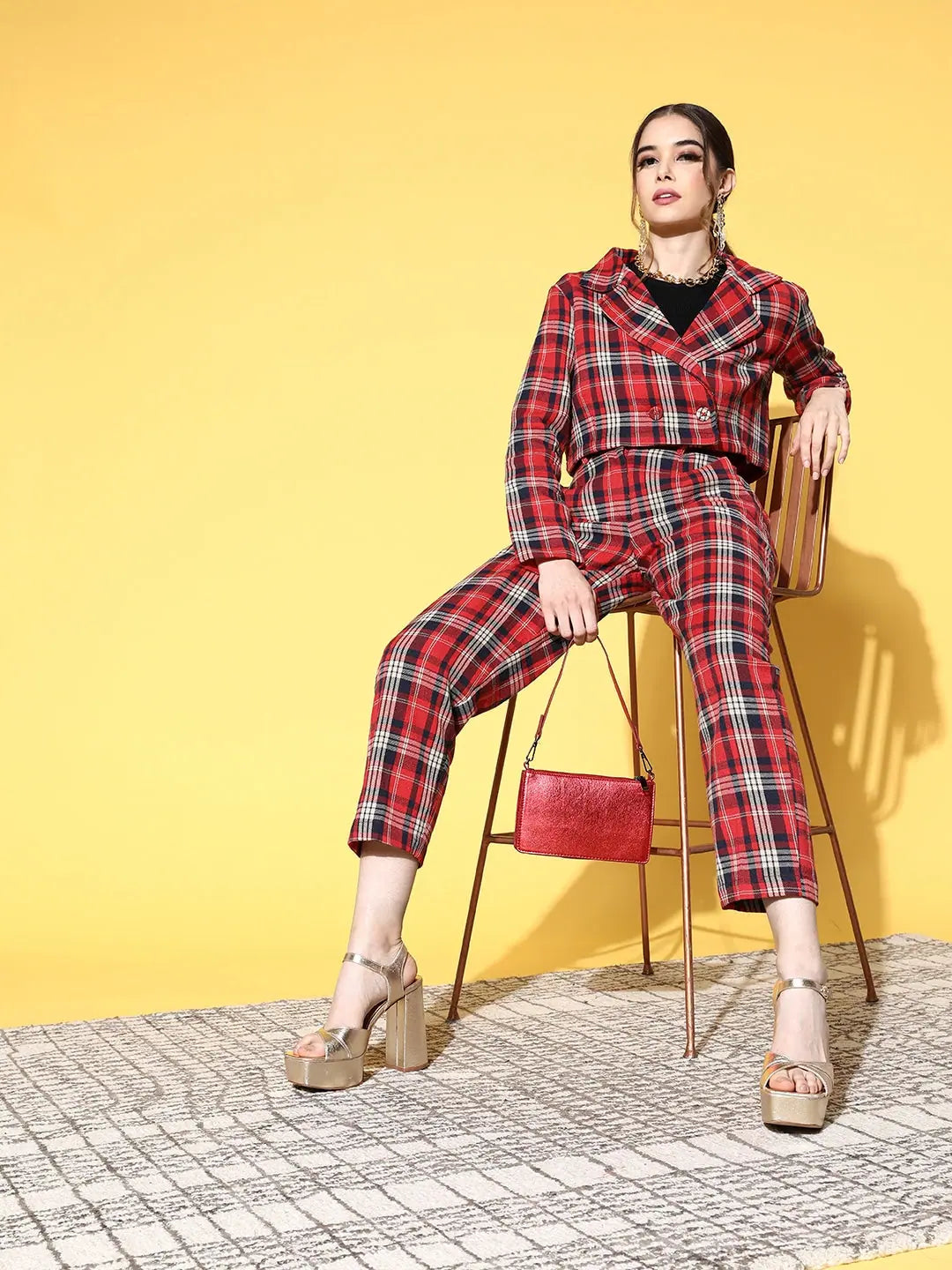 Red Flannel Crop Blazer - Trendy Jackets for Women's Outerwear