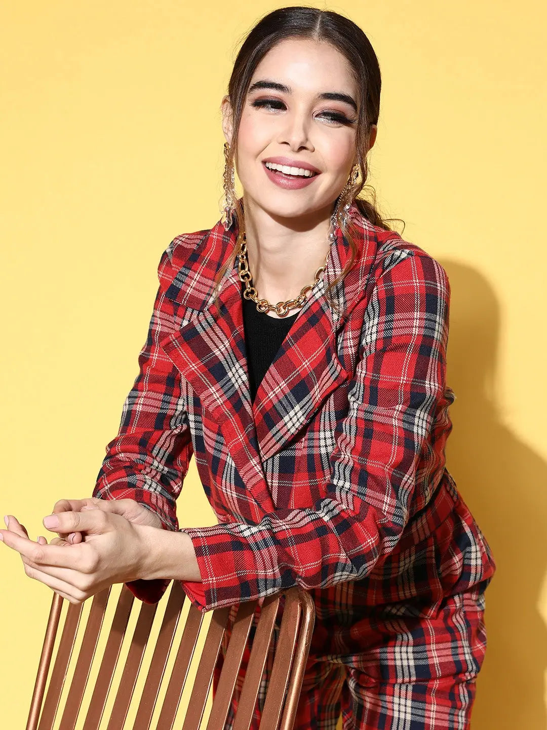 Red Flannel Crop Blazer - Trendy Jackets for Women's Outerwear