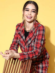 Women Solid Red Full Sleeve Jacket