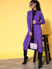 Women Solid Purple Full Sleeve Jacket