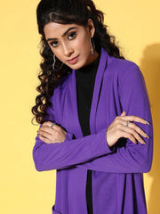 Women Solid Purple Full Sleeve Jacket