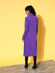 Women Solid Purple Full Sleeve Jacket