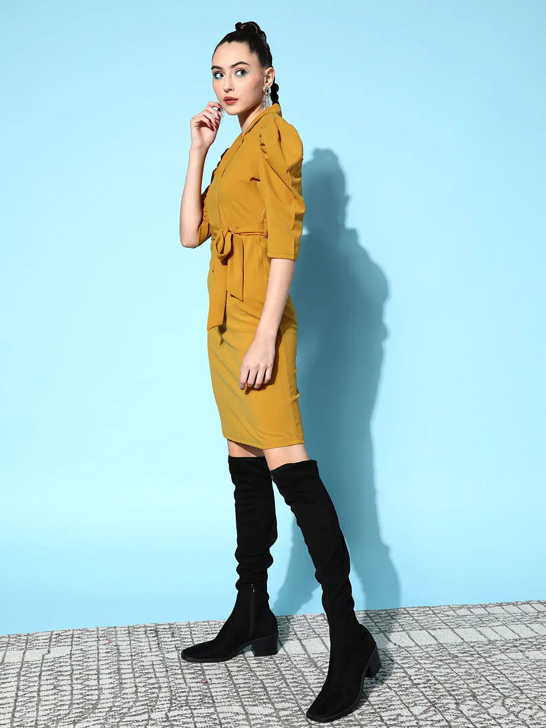 Women's Mustard Bodycon Dress | Canton Wrap Midi Dress