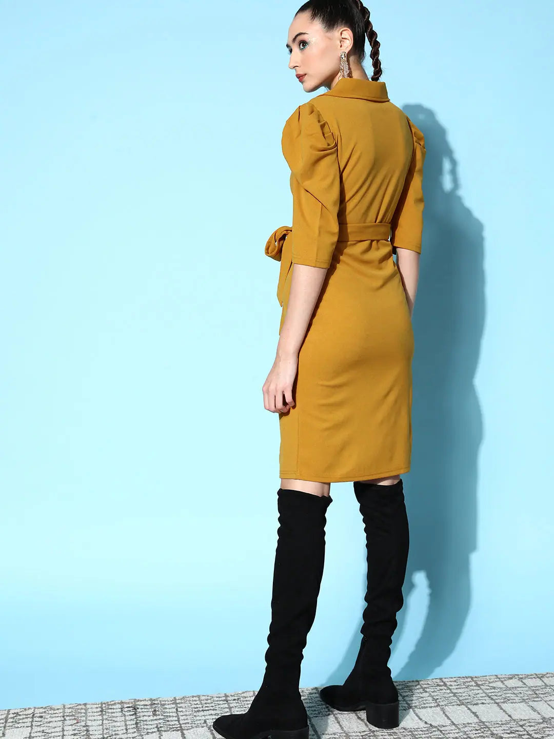 Women's Mustard Bodycon Dress | Canton Wrap Midi Dress