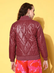 Women Solid Maroon Full Sleeve Jacket