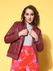 Women Solid Maroon Full Sleeve Jacket