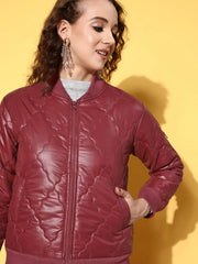 Women Solid Maroon Full Sleeve Jacket