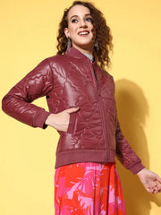 Women Solid Maroon Full Sleeve Jacket