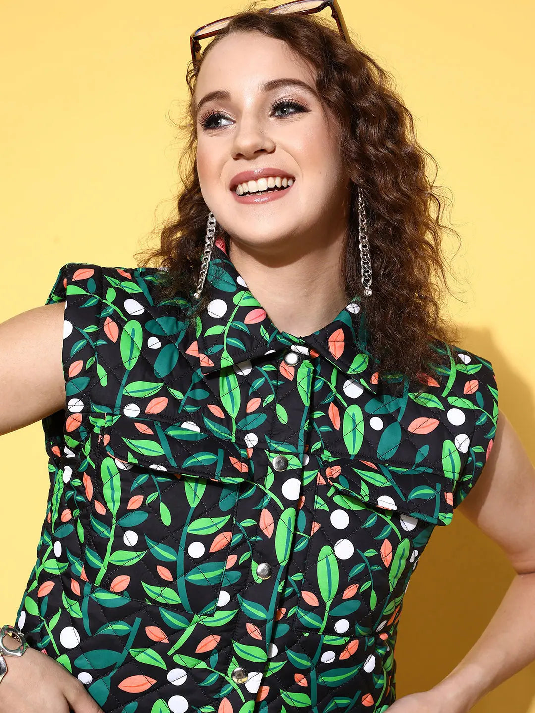 Green Tropical Crop Jacket - Trendy Women's Fashion Jackets