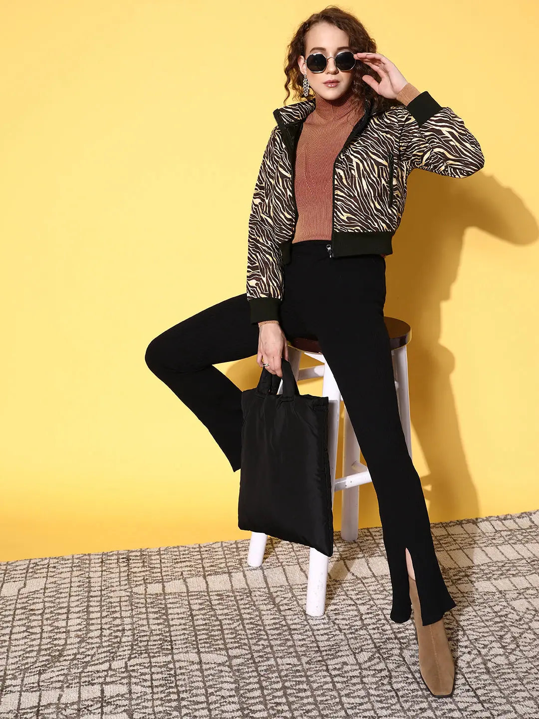 Brown Zebra Puffer Jacket - Trendy Women's Winter Coats