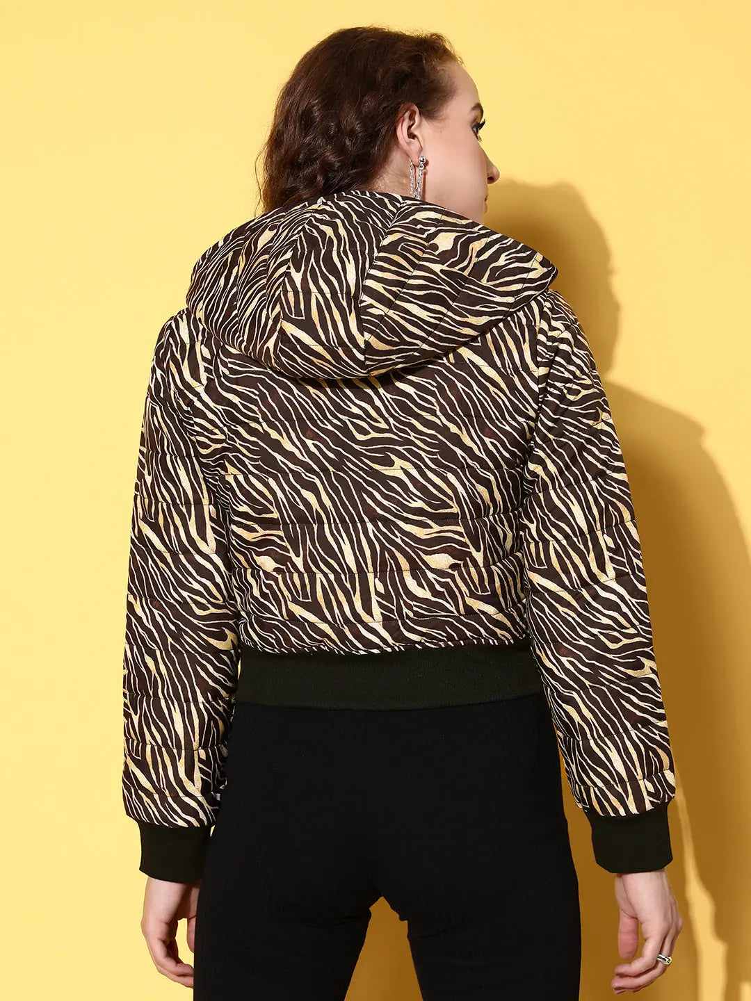 Brown Zebra Puffer Jacket - Trendy Women's Winter Coats