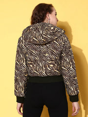Women Printed Brown Full Sleeve Jacket
