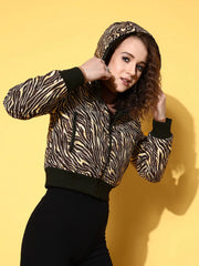Women Printed Brown Full Sleeve Jacket