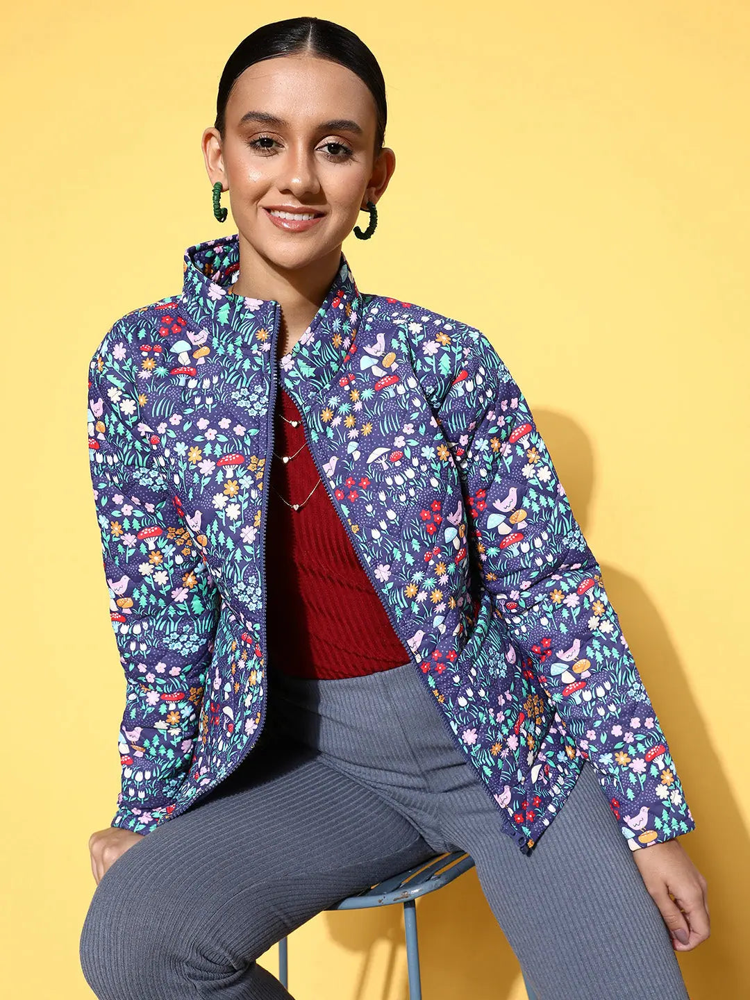 Purple Floral Puffer - Women's Outerwear and Fashion Jackets