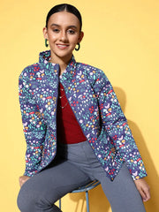 Women Printed Purple Full Sleeve Jacket