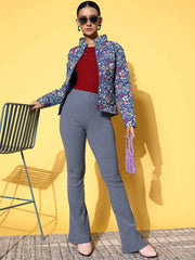 Women Printed Purple Full Sleeve Jacket