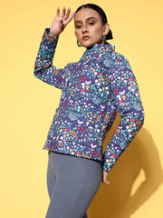 Women Printed Purple Full Sleeve Jacket