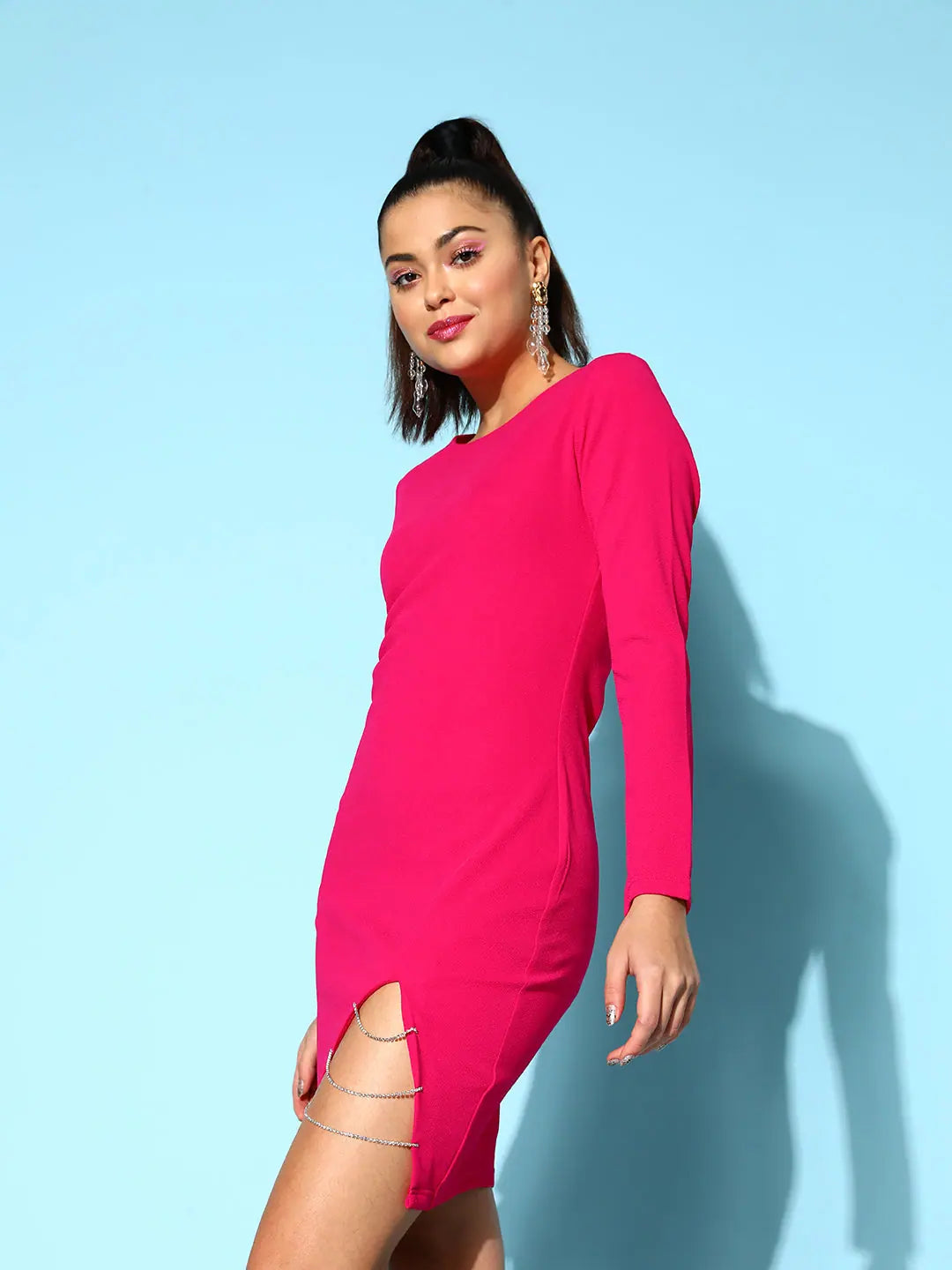 Fuchsia Diamante Mini Dress - Party Wear for Women