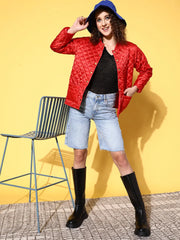 Women Solid Red Full Sleeve Jacket