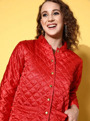 Women Solid Red Full Sleeve Jacket