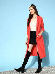 Women Solid Red Full Sleeve Jacket