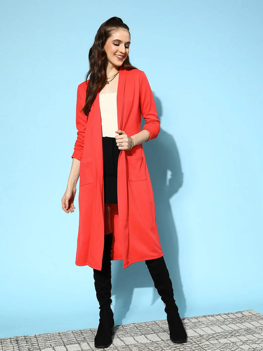 Women Solid Red Full Sleeve Jacket 1080