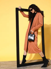 Women Solid Rust Full Sleeve Jacket
