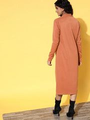 Women Solid Rust Full Sleeve Jacket
