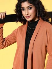 Women Solid Rust Full Sleeve Jacket