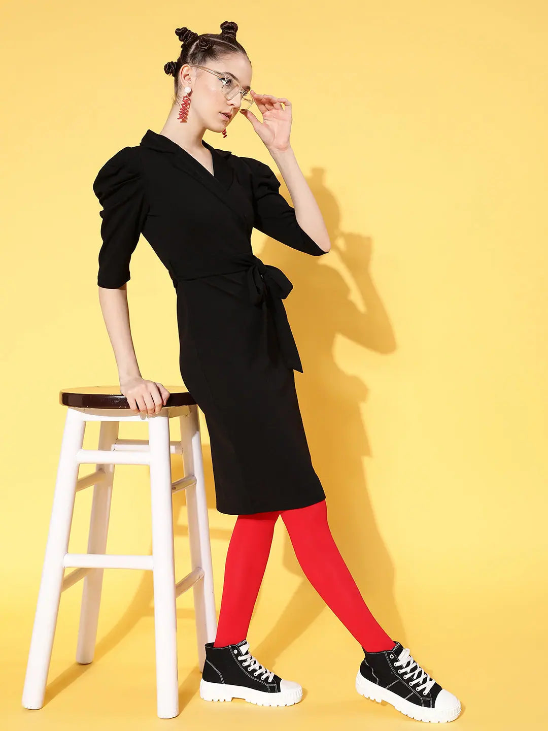 Black Wrap Midi Bodycon Dress | Designer Lehenga