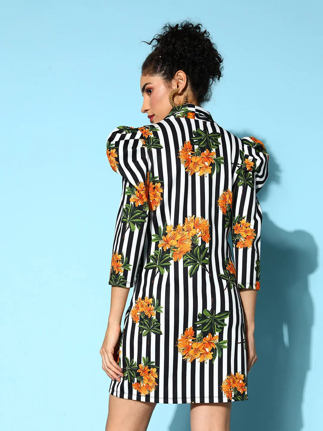 Stripe Floral Blazer Dress | Lehenga for Women