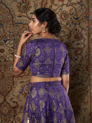 Women Purple Brocade Floral V Neck Crop top