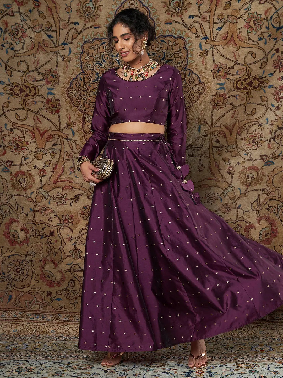 Purple Taffeta Jacquard Skirt | Long Ethnic Skirts for Women