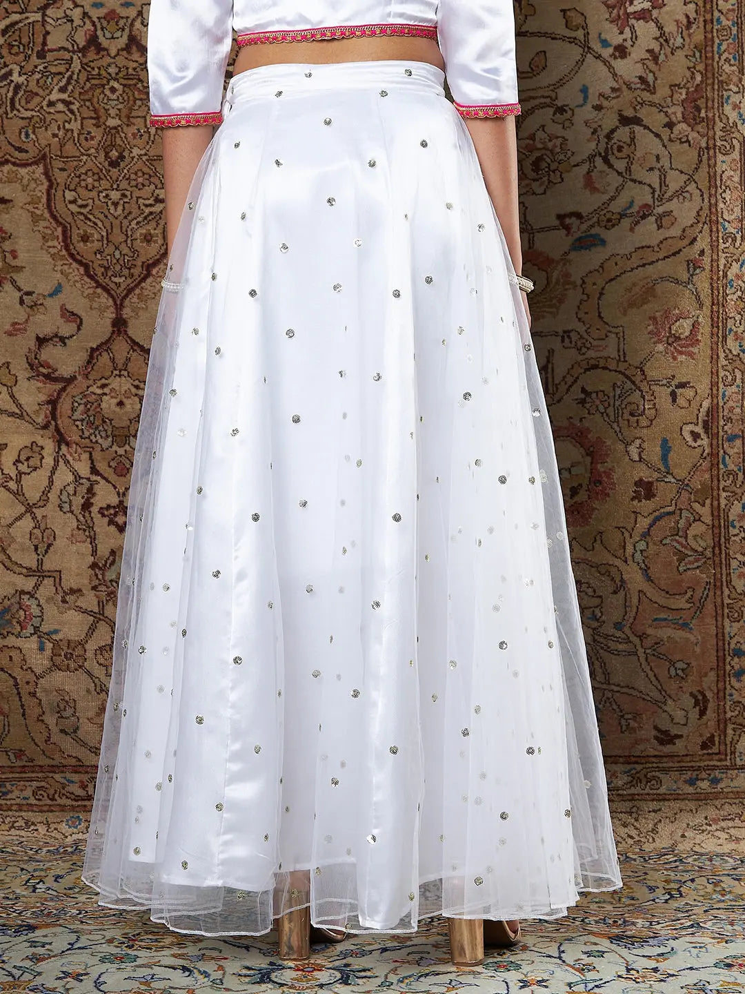 White Tulle Sequin Anarkali Skirt | Women's Ethnic Maxi Skirts