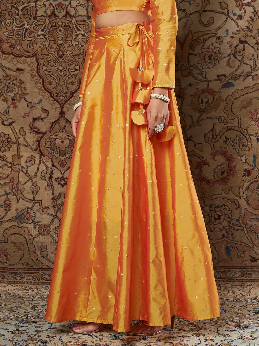 Mustard Taffeta Jacquard Anarkali Skirt | Ethnic Skirts for Women
