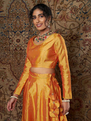 Women Mustard Taffeta Jacquard Crop Top
