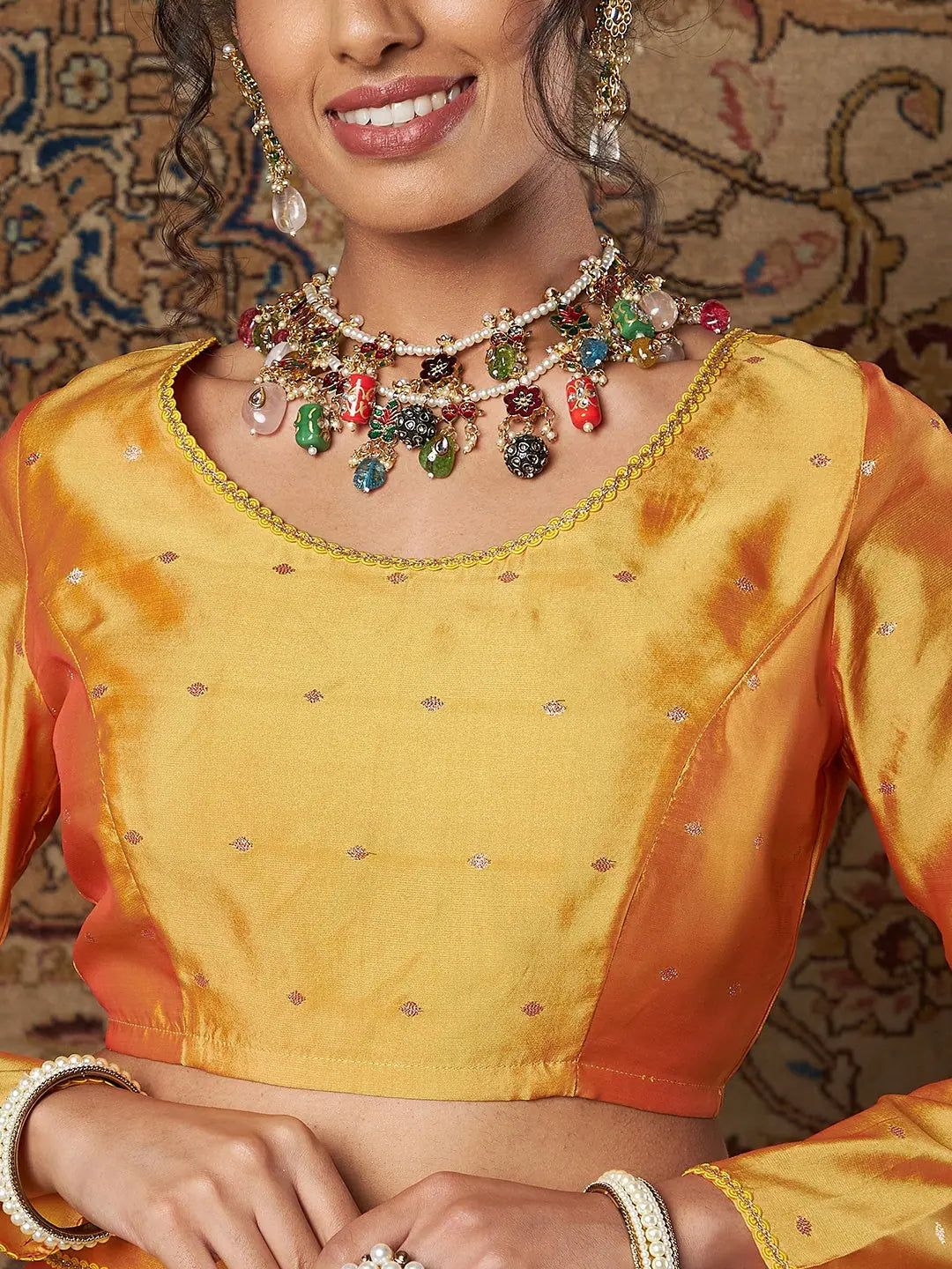 Mustard Jacquard Top | Women's Wedding Lehenga Choli Choice