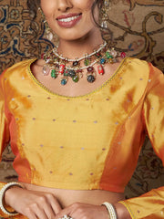 Women Mustard Taffeta Jacquard Crop Top