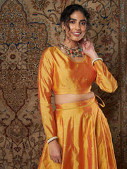 Women Mustard Taffeta Jacquard Crop Top