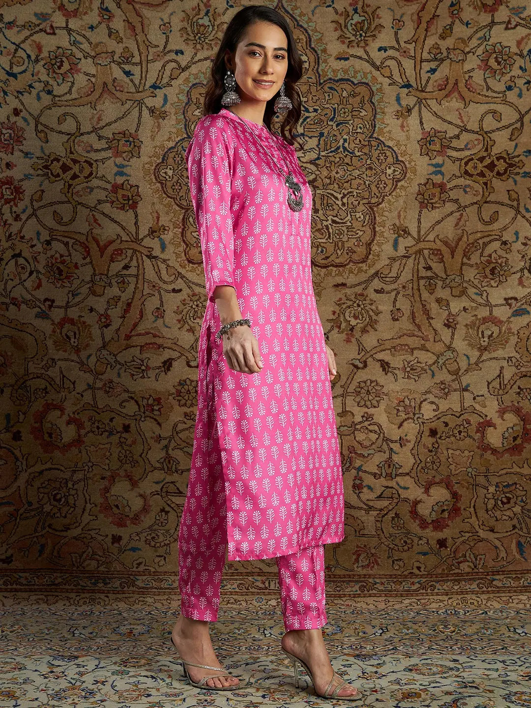 Pink Floral Kurta with Pants | Women's Indian Kurta Sets