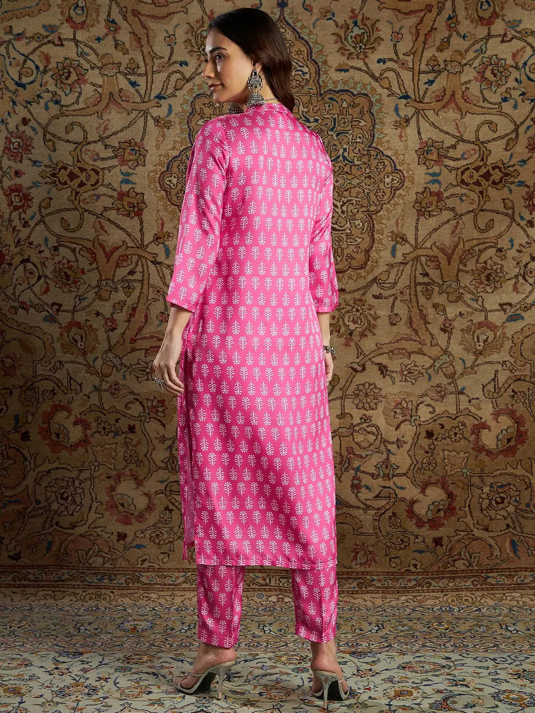 Pink Floral Kurta with Pants | Women's Indian Kurta Sets