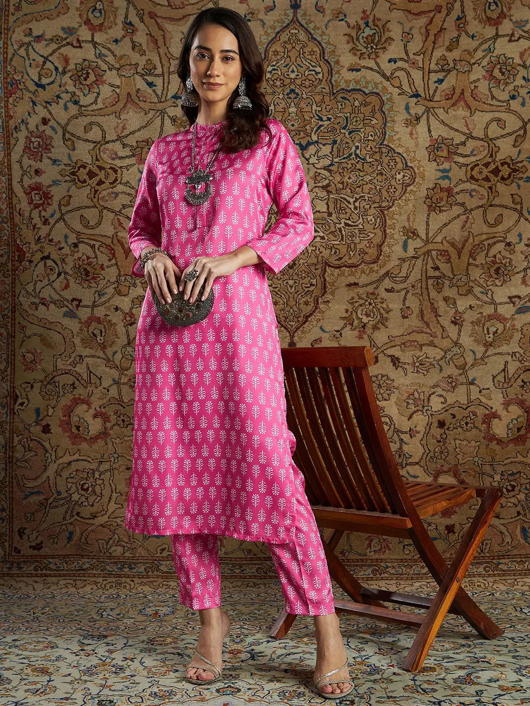 Pink Floral Kurta with Pants | Women's Indian Kurta Sets