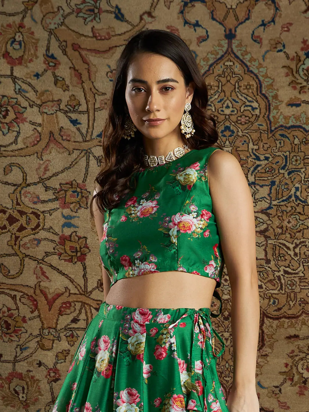 Green Floral Crop Top | Perfect for Festive Lehenga for Women