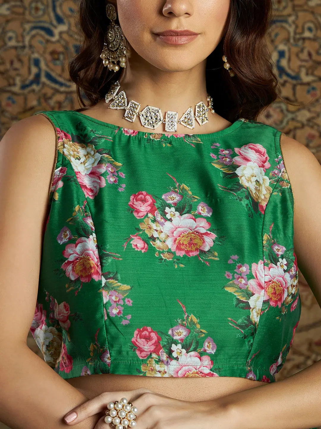 Green Floral Crop Top | Perfect for Festive Lehenga for Women