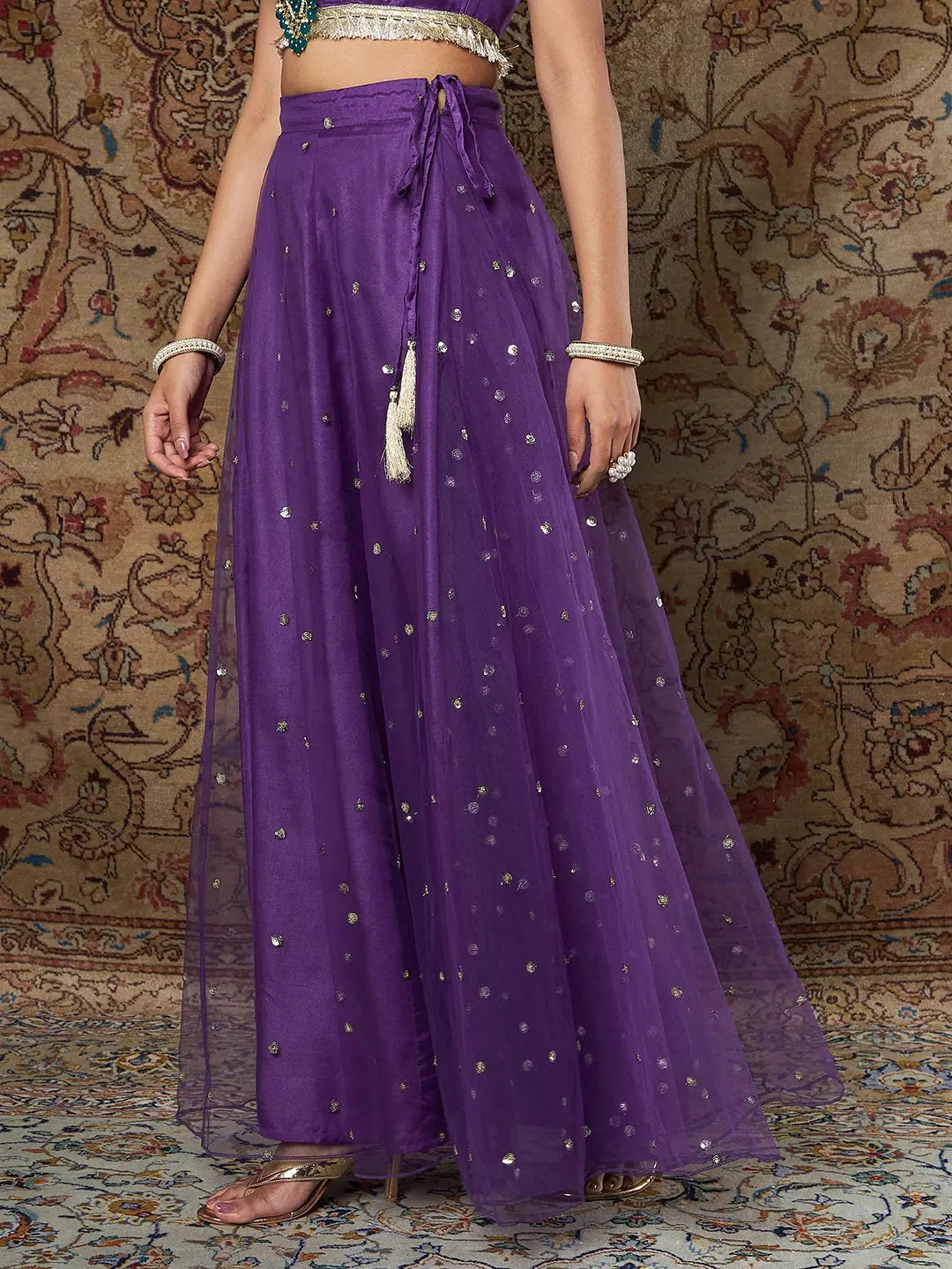 Purple Tulle Sequins Anarkali Skirt | Ethnic Skirts for Women
